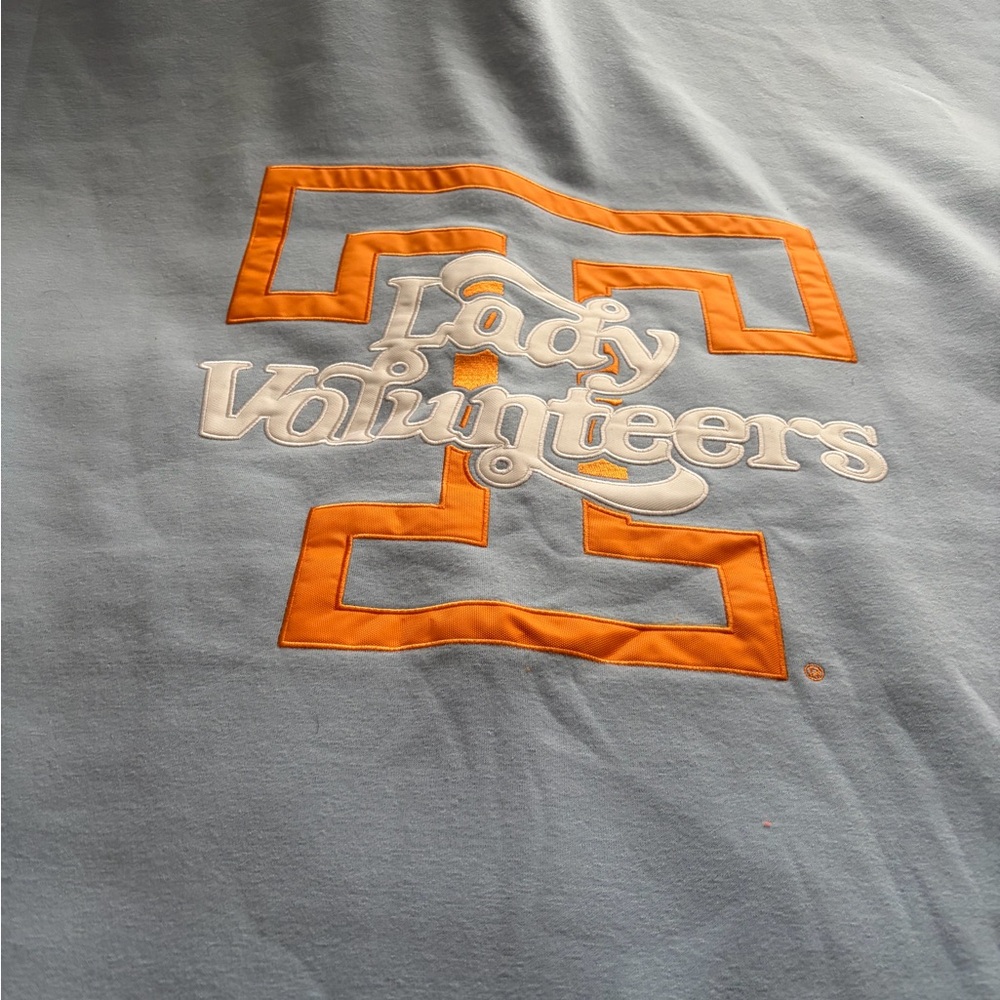 Light blue and Orange Lady Volunteers fleece throw 80” x 54”